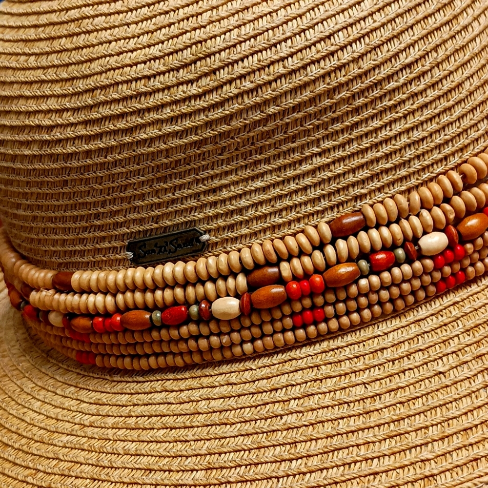 Designer Sun N Sand straw Hat w bead sequin band 1 size $34+free scarf or Hat. - Picture 4 of 16